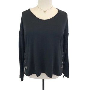 NWOT Moral Fiber Womens Black Lace Up Scoop Neck Long Sleeve Knit Top Size 1X